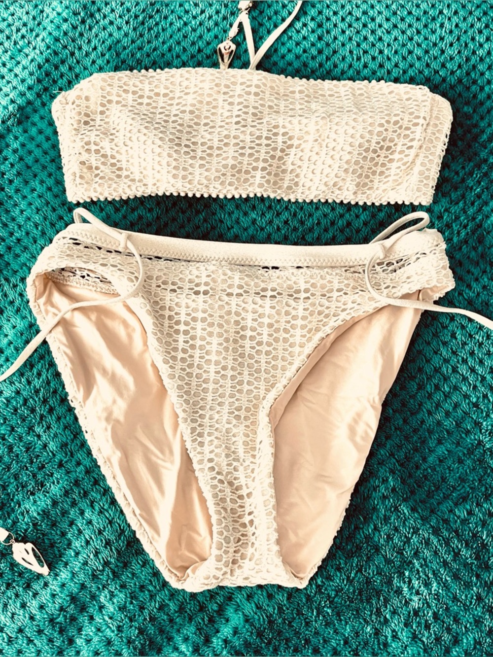 Isabella Rose Beige Crochet Bikini Bottoms - Large